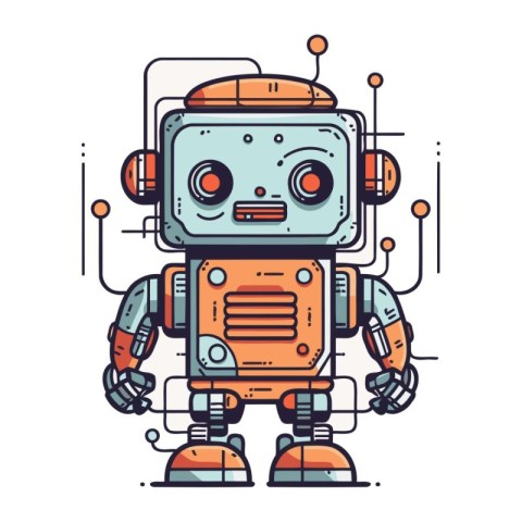 Vector illustration of cartoon robot. Robot icon. Cute robot ico