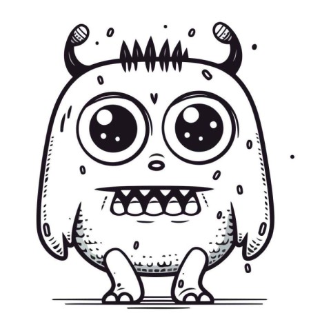 Funny cartoon monster. Vector illustration. Black and white imag