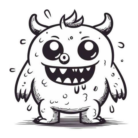 funny cartoon monster with horns on a white background. vector i