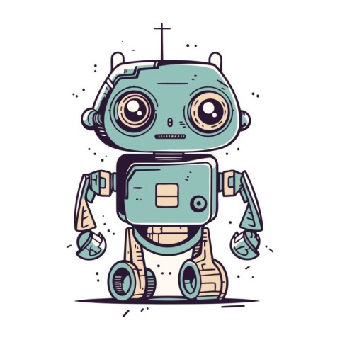 Cute cartoon robot. Vector illustration. Isolated on white backg