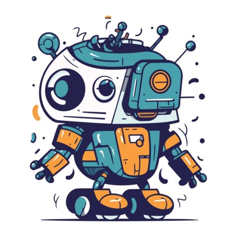 Cute cartoon robot. Vector illustration of a funny robot. Cartoo