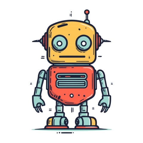 Cute robot. Vector illustration in doodle flat style.