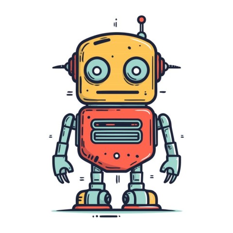 Cute robot. Vector illustration in doodle flat style.