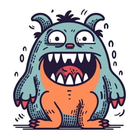 Funny monster character. Vector illustration in doodle style.