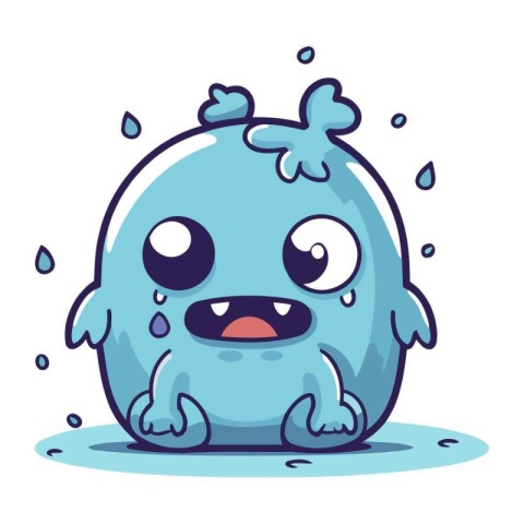 Cute cartoon monster with tears in his eyes. Vector illustration