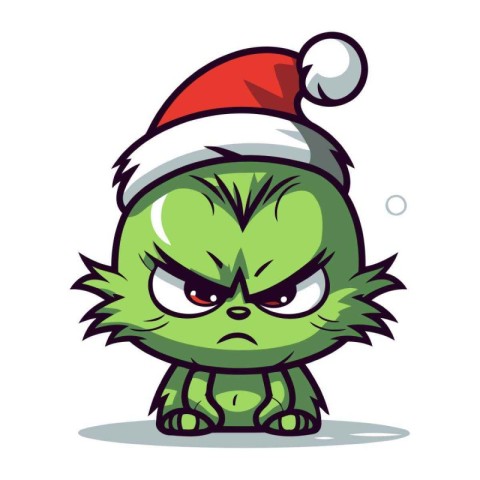 Angry cartoon monster in a Santa Claus hat. Vector illustration.