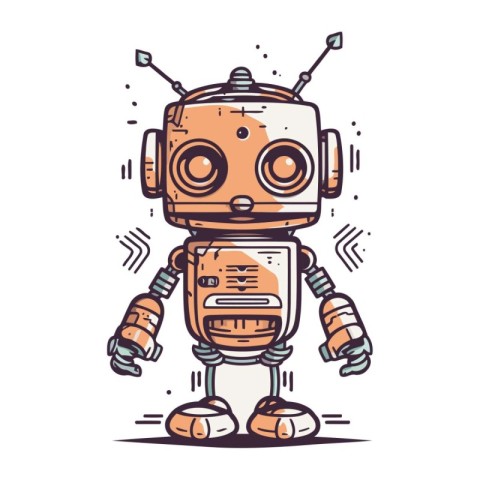 Cute robot vector illustration. Hand drawn cartoon robot with ar