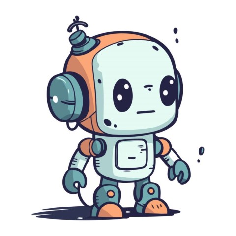 Cute cartoon robot. Hand drawn vector illustration isolated on w