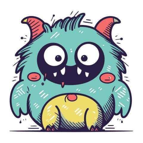 Funny cartoon monster. Vector illustration of cute monster. Hall