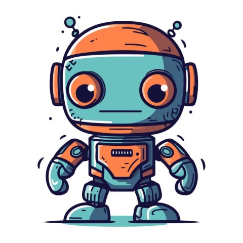 Cute little robot. Vector illustration. Isolated on white backgr