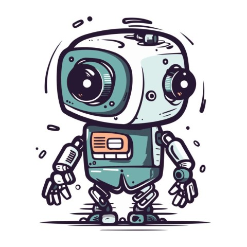 Vector illustration of cartoon robot. Isolated on a white backgr