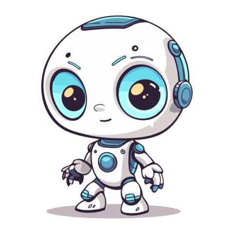 Cute robot with headphones. Vector illustration isolated on whit