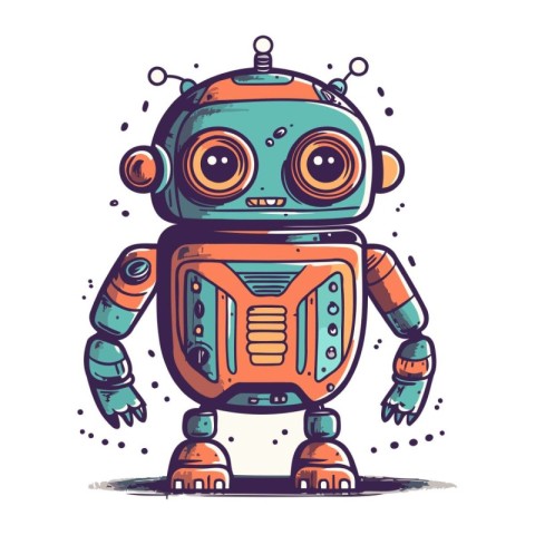 Cute cartoon robot. Vector illustration. Isolated on white backg