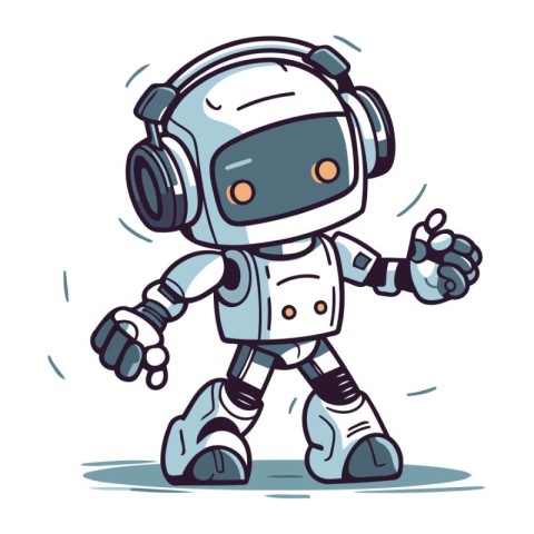 Robot in headphones. Cute vector illustration of a robot.