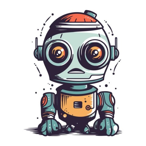 Cute robot with big eyes. Vector illustration in cartoon style.