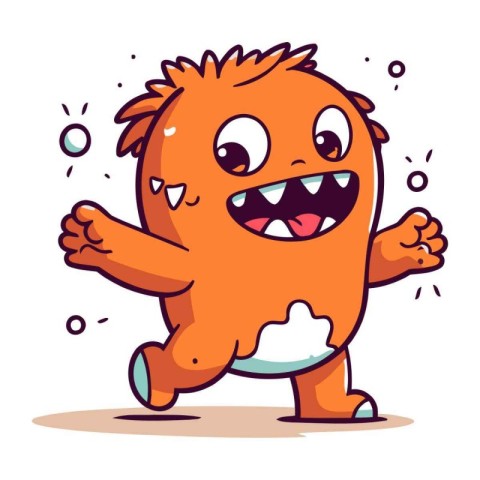 Cute cartoon monster running. Vector illustration isolated on wh