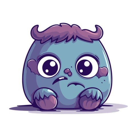 Cute cartoon monster with sad expression. Vector illustration in