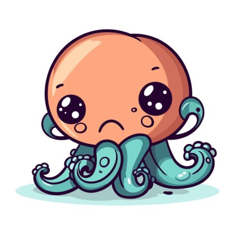 Cute octopus character. Vector illustration isolated on white ba