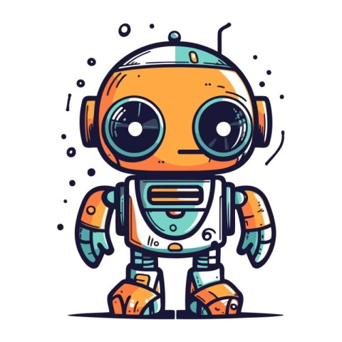 Cute cartoon robot. Vector illustration in doodle style.