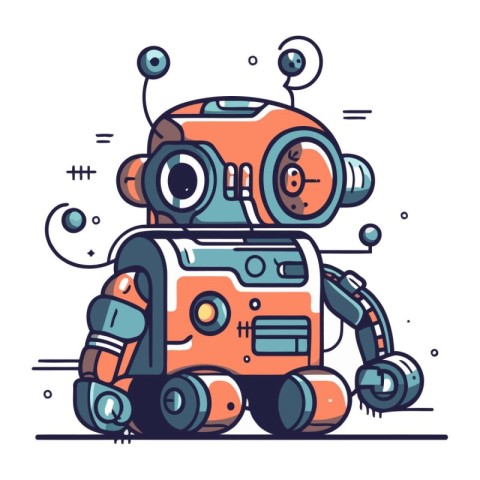 Cute robot vector illustration in flat line style. Cute robot wi