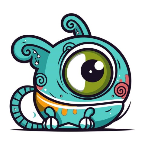 Cute cartoon monster with green eyes. Vector illustration isolat