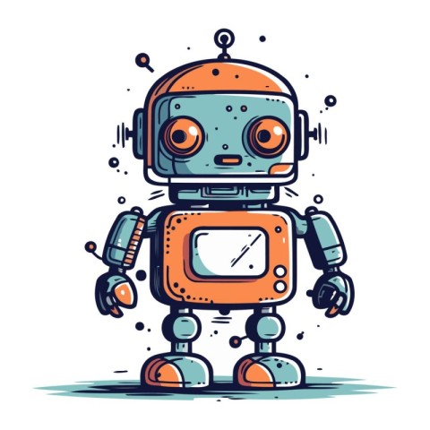 Cute little robot. Vector illustration. Isolated on white backgr