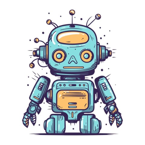 Cute robot isolated on white background. Vector illustration in