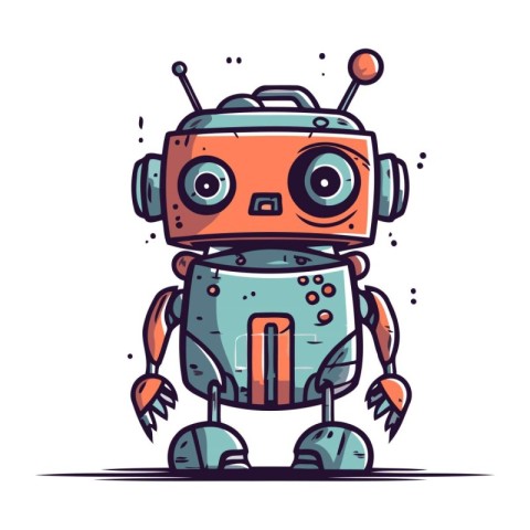 Cute cartoon robot. Vector illustration on white background. Iso