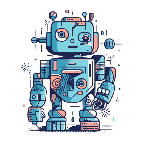 Cute robot in flat style. Vector illustration for your design.