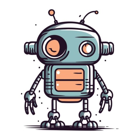 Cute cartoon robot. Vector illustration. Isolated on white backg