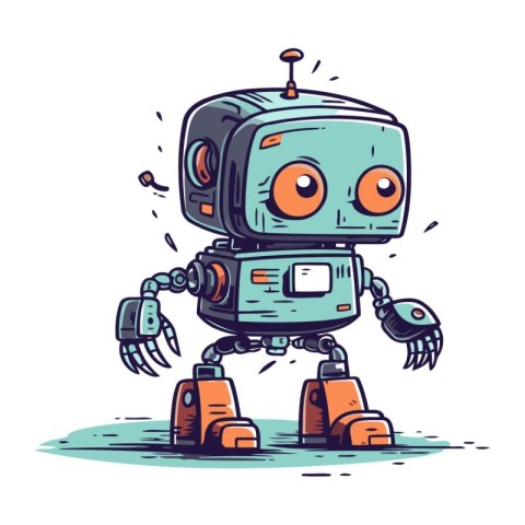 Cute cartoon robot. Vector illustration isolated on a white back