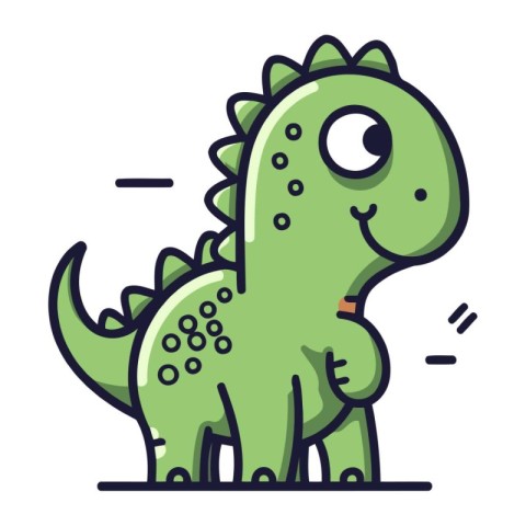 Cute cartoon green dinosaur isolated on white background. Vector