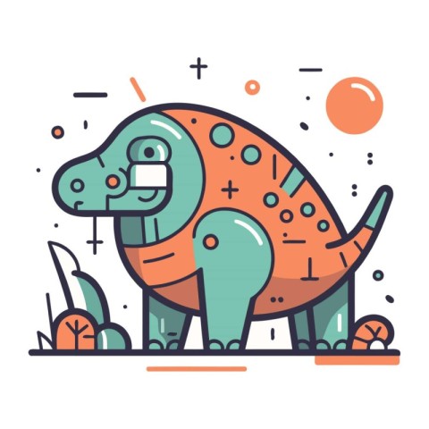 Cute cartoon dinosaur. Colorful vector illustration in flat line