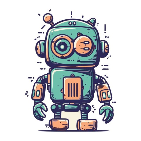 Cute cartoon robot. Hand drawn vector illustration for your desi