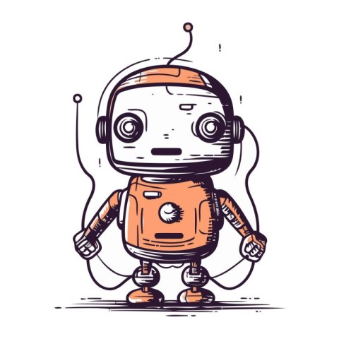 Hand drawn vector illustration of a cute cartoon robot isolated