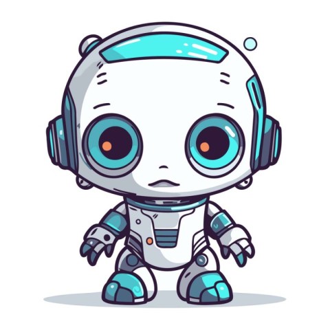 Cute little robot with big eyes. Cute cartoon vector illustratio