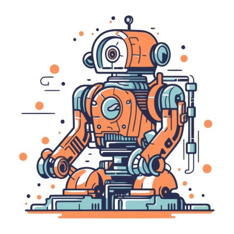 Vector illustration of robot. Cute robot in flat linear style.