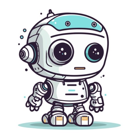 Cute little robot. Vector illustration. Isolated on white backgr