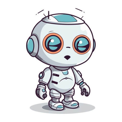 Cute cartoon robot on white background. Vector illustration. Eps