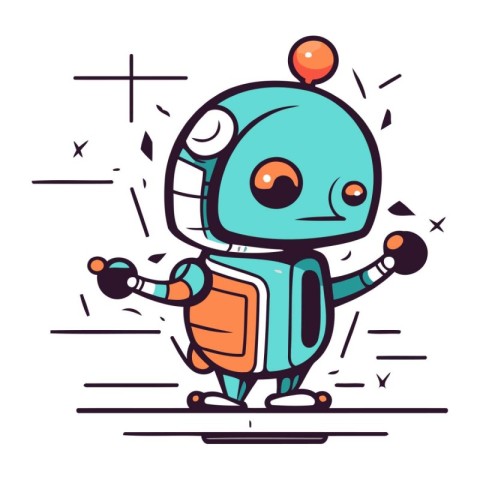 Vector illustration of cute little robot in flat style. Isolated