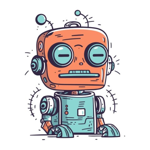 Cute robot. Vector hand drawn illustration in doodle style.