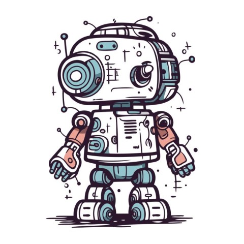 Cute robot vector illustration. Hand drawn doodle robot.