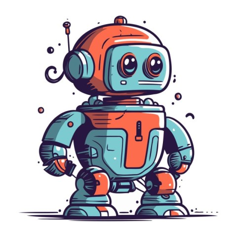 Cute cartoon robot. Vector illustration isolated on a white back