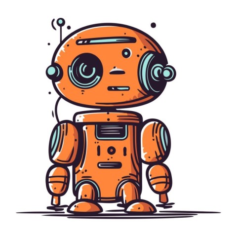 Cute cartoon robot. Hand drawn vector illustration isolated on w