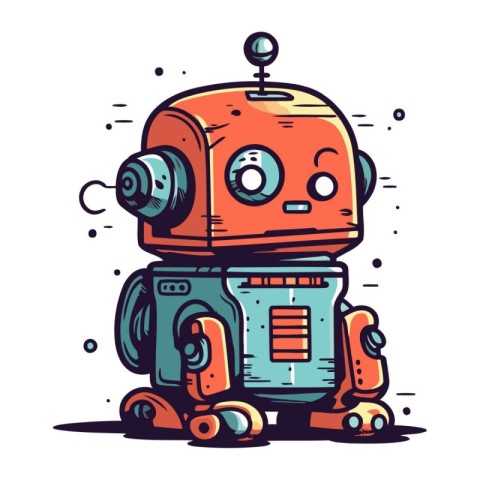 Cartoon robot. Vector illustration in doodle style. Isolated on