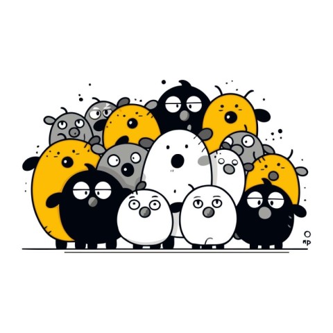 Cute monster group. Vector illustration in doodle style.