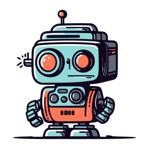 Retro robot. Vector illustration. Isolated on white background.