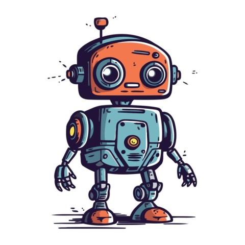 Cute robot hand drawn vector illustration. Cartoon funny robot d