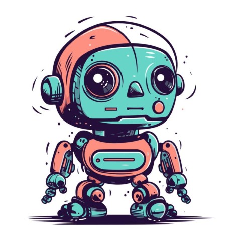 Cute cartoon robot. Hand drawn vector illustration on white back