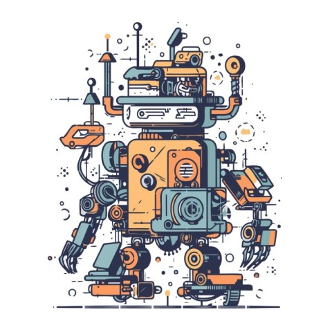 Robot concept. Vector illustration in line art style. Colorful r